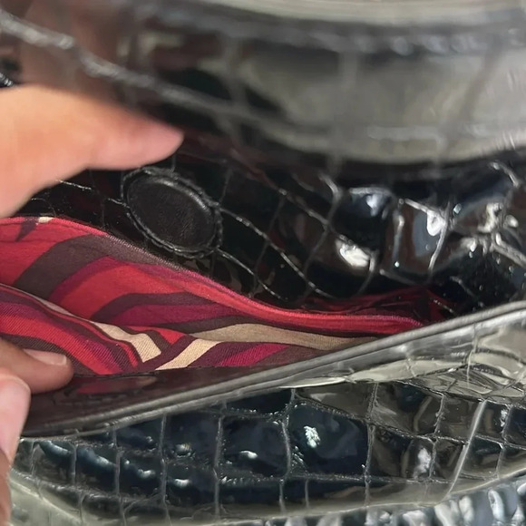 Vintage Brighton Black Croc Embossed Leather Hobo Purse Shoulder Bag D827559 - Picture 7 of 9